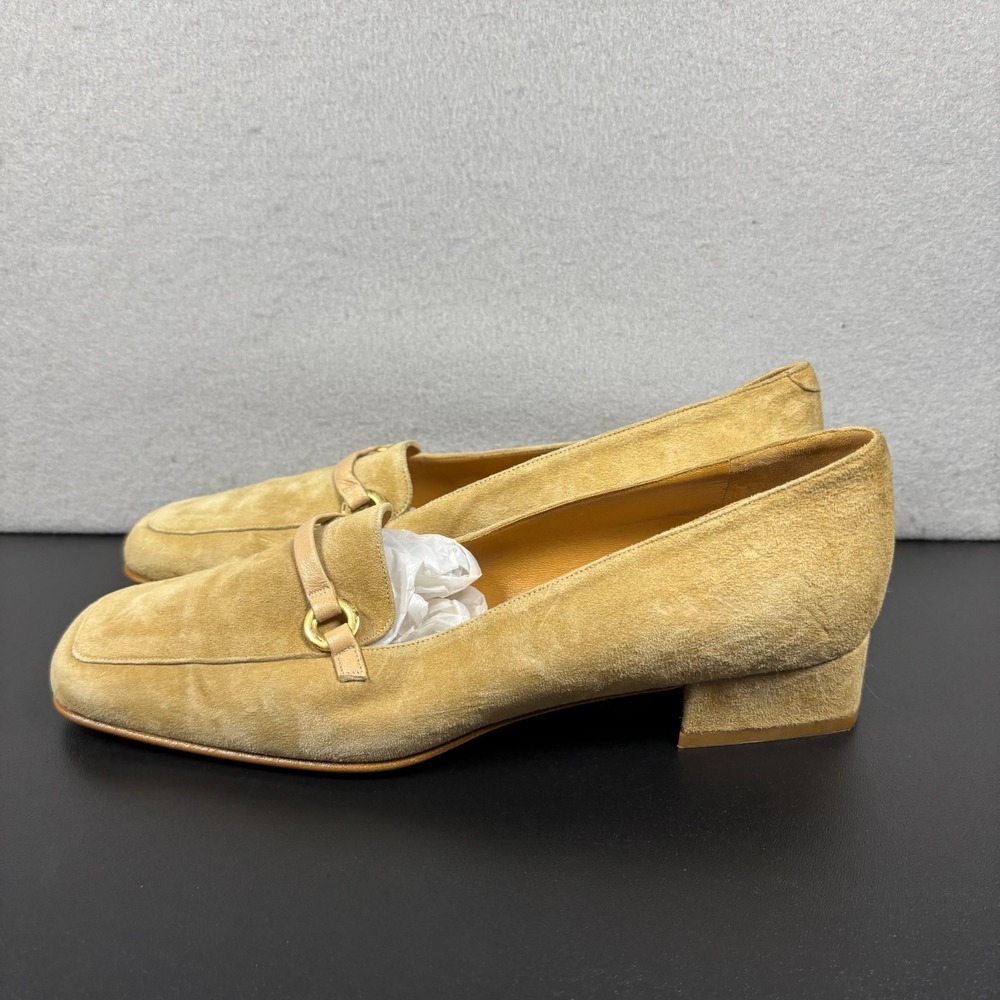 Antonio Paolo Italian Suede Block Heel Loafers Tan Beige Retro Chic Women's 40/9